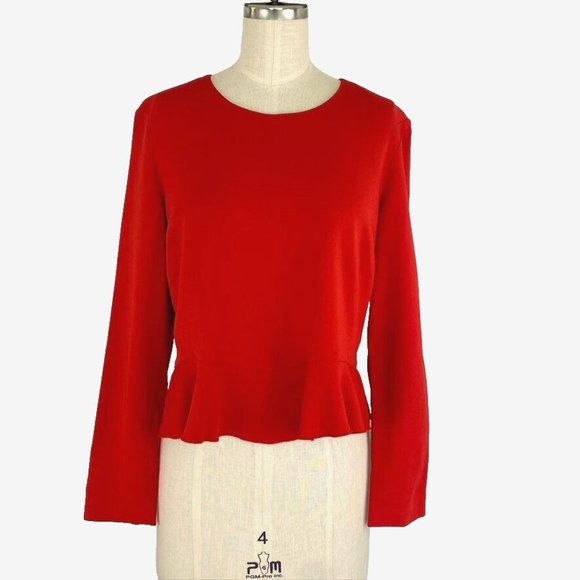 A.L.C. Women's Ann Top Size 6 Red Crepe Peplum Back Zipper Valentines Holidays - Picture 4 of 12